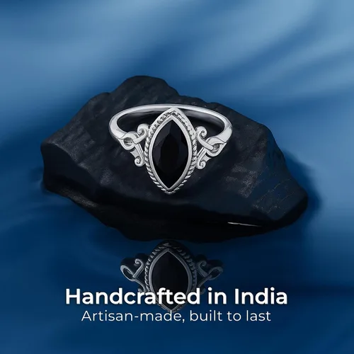 Miniatura 4 de Cut Marquise Black Onyx Ethnic Delicate Ring 925 Sterling Silver Vintage Tribal Gipsy Boho Look