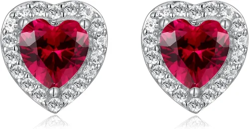 Miniatura 4 de Amazon Essentials Aretes de plata de ley con halo de corazón de zafiro blanco, (anteriormente colección Amazon)