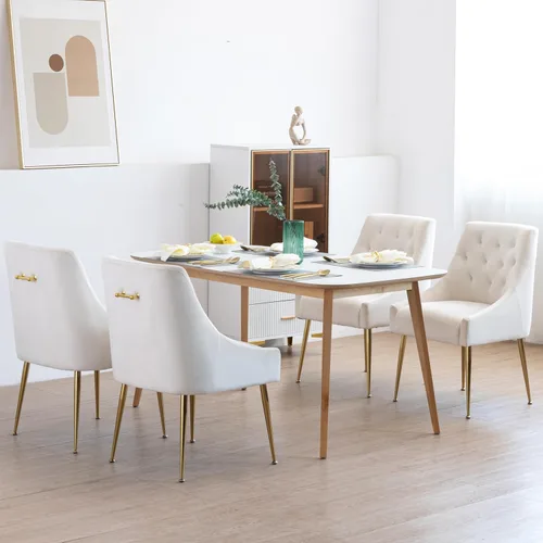 Miniatura 11 de Juego de 2 sillas de comedor modernas, sillas de mediados de siglo con cojines de 5.12 pulgadas y patas doradas, sillas de comedor tapizadas
