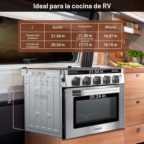 Miniatura 7 de Estufa de gas AMZCHEF para RV de 17 pulgadas de altura, estufa de propano de 1,24 pies cúbicos con 3 quemadores para RV, apartamento, casa móvil