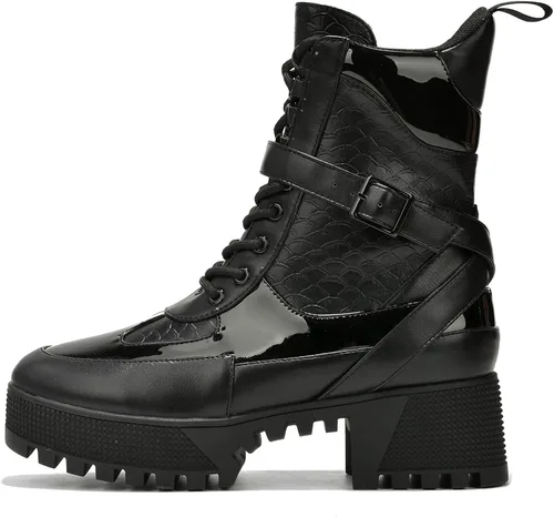 Miniatura 3 de Cape Robbin Botas de combate Hot Rod para mujer, botas de plataforma con tacones de bloque gruesos, botas altas para mujer