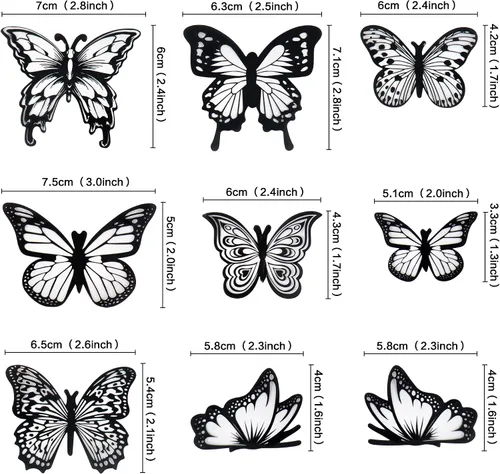Miniatura 2 de Ercadio Paquete de 36 adornos de mariposa 3D para tartas de mariposa en blanco y negro de PVC para tartas de mariposa, estilo mixto, arte hueco