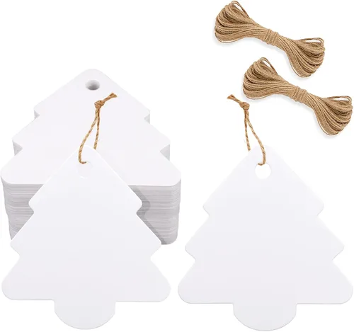 Miniatura 9 de jijAcraft Etiquetas de Feliz Navidad – 100 etiquetas de regalo navideñas con cuerda, pequeñas etiquetas rojas de Navidad para recuerdos de fiesta