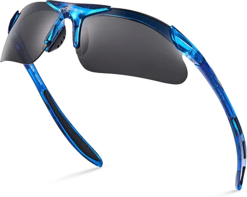 Miniatura 22 de Gafas de sol deportivas polarizadas para niños y niñas, gafas de béisbol y sóftbol, montura TR90 Negro Espejo azul hielo