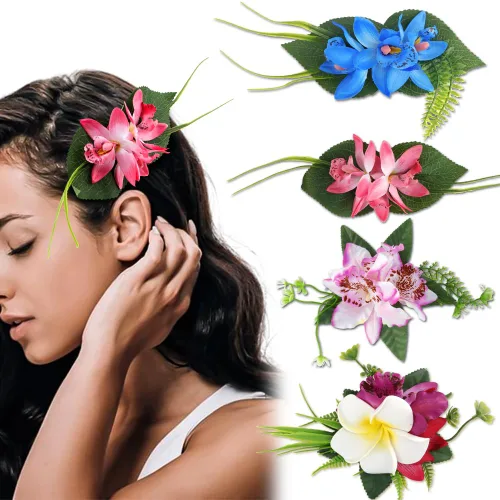 Miniatura 11 de Accesorios para el cabello de flores de plumeria hawaiana Ahoney para mujeres y niñas - 4 piezas de broches y horquillas de flores artificiales