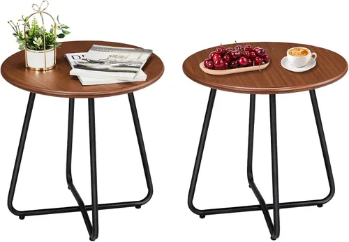 Miniatura 10 de Outvita Mesa auxiliar para interiores y exteriores, pequeña mesa auxiliar de patio, redonda de metal, portátil, impermeable, resistente a
