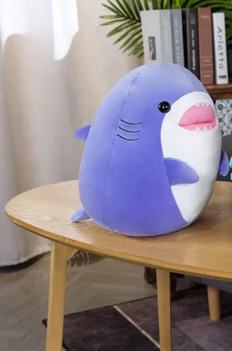 Miniatura 4 de Almohada suave de peluche de tiburón morado de 12.9 pulgadas, lindo peluche de tiburón para niños