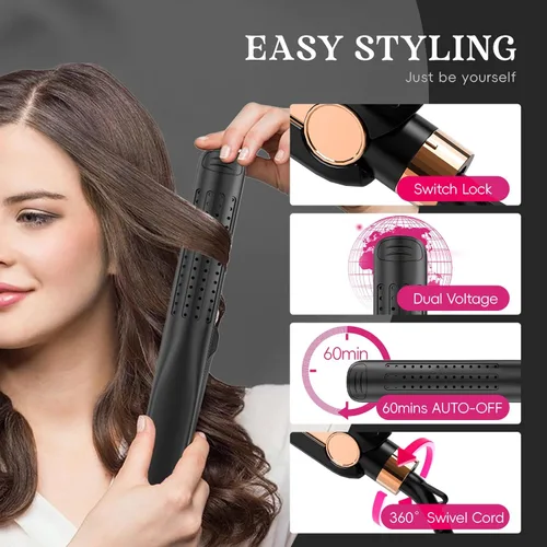 Miniatura 7 de SKIMI Airflow Styler 2.0 - Plancha plana de titanio y rizadora, 96 rejillas de ventilación de aire frío para un estilo de duración de 48 horas