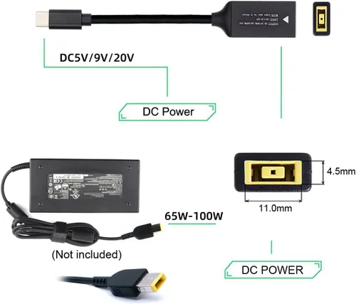 Miniatura 3 de CY Cable rectangular Jack Thinkpad X1 Entrada a USB-C Tipo-C Cable de carga para teléfono portátil PD9V 5V 20V