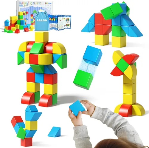 Miniatura 9 de Bloques magnéticos Asago ABC 123 Alfabeto colorido impreso, bloques de construcción para niños pequeños de 1 a 3 años, cubos magnéticos juguetes