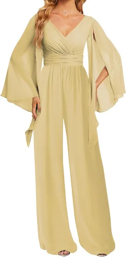 Miniatura 4 de JAEDEN Dama De Honor Pantalones De Gasa Monos - Dama De Honor Manga Larga Cuello