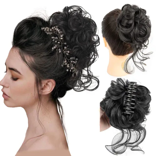 Miniatura 9 de Extensiones de cabello con moño desordenado, superlargas, estilo recogido, recogido, con banda elástica, para mujeres y niñas (12H24)