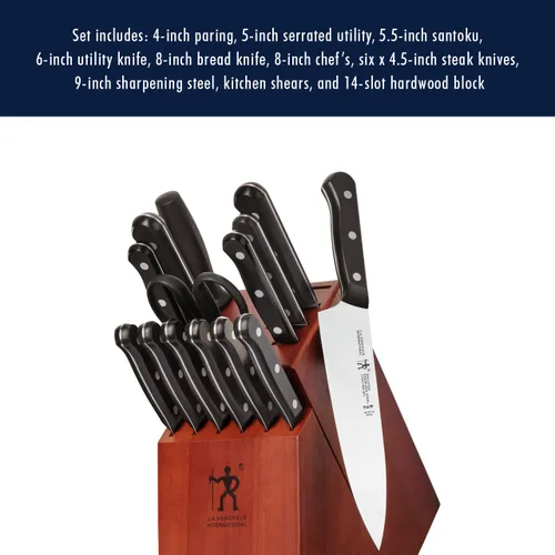 Miniatura 7 de HENCKELS Solution - Juego de 15 cuchillos ultraafilados con bloque, cuchillo de chef, cuchillo de pan, cuchillo de carne, ingeniería alemana Negro