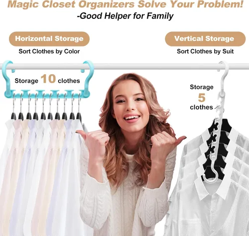 Miniatura 3 de 4 Pack Esencial para Dormitorio Universitario para Niñas, Organizadores de Armario y Almacenamiento, Perchas de Plástico para Ropa con 5 Agujeros