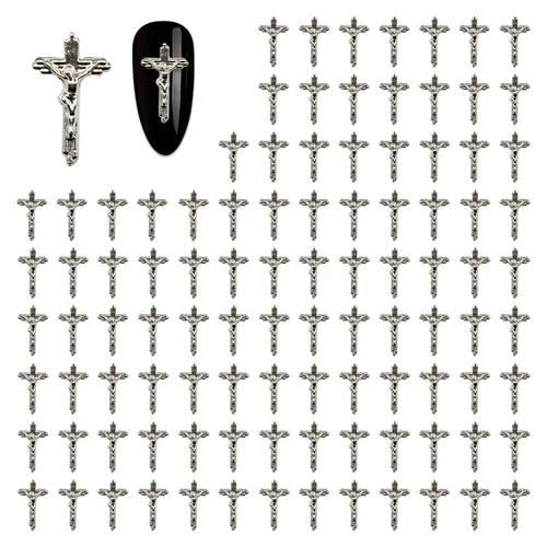 Miniatura 9 de WOKOTO 100 dijes de uñas de crucifijo dorado 3D para arte de uñas 3D, dijes de uñas de metal dorado para decoración de uñas, accesorios de bricolaje