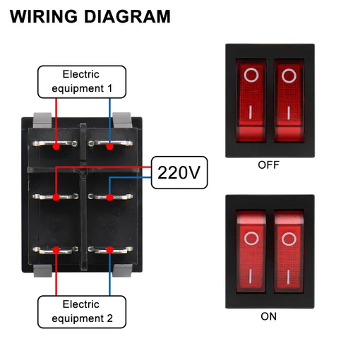 Miniatura 4 de Baomain - 1 paquete de interruptor basculante doble con luz roja, ON/Off DPDT de 6 pines, 16 A/250 V CA, 16 A/125 V CA, listado UR VDE