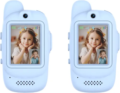 Walkie Talkies de video para niños, paquete de 2 walkie talkies recargables para niños, largo alcance, ideal para juegos familiares, exteriores,