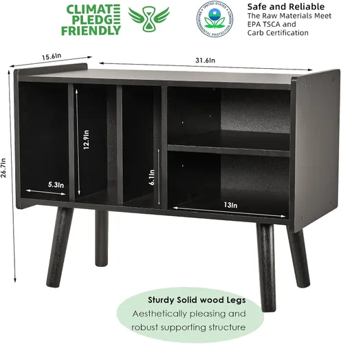 Miniatura 8 de Soporte para tocadiscos con almacenamiento de vinilo, soporta hasta 136 kg, gran mesa para tocadiscos con gabinete para almacenamiento de álbumes