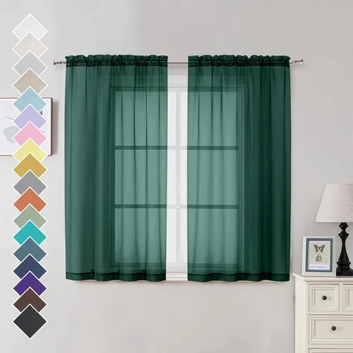 Miniatura 21 de OVZME - Cortinas traslúcidas blancas de 45 pulgadas de largo, 2 paneles, cortinas de gasa con bolsillo para barra para ventanas pequeñas, cada una