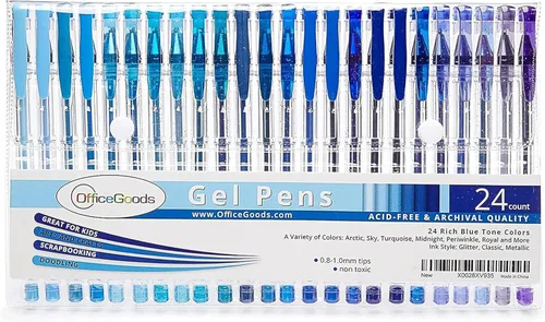 Bolígrafos de gel azules OfficeGoods con recambios – Arte de colorear para adultos – Puntas medias de 0.8-1.0mm – Juego de bolígrafos de gel no