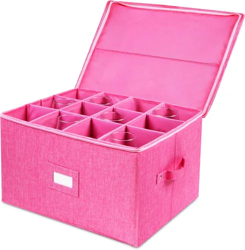 Estuches de almacenamiento para copas, caja contenedora de almacenamiento de copas de vino de carcasa rígida con divisores para 12 copas de vino,