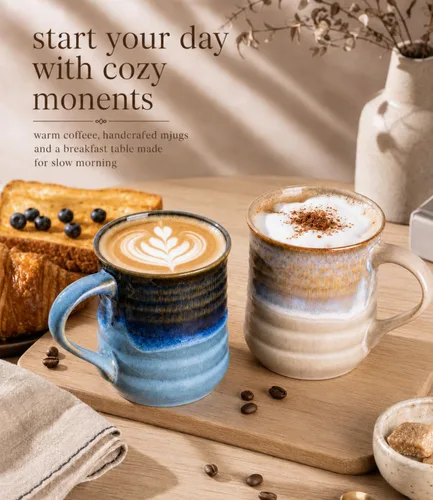 Miniatura 5 de GBhome 18oz Large Coffee Mug, Handmade Ceramic Coffee Mug for Latte/Tea/Beer/Hot Cocoa, Dishwasher & Microwave Safe, Gradient blue