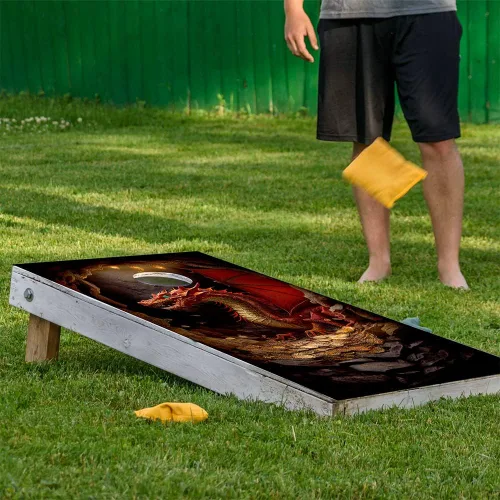 Miniatura 8 de Juego de 2 fundas de vinilo profesionales para tablero de Cornhole - Calcomanías de Cornhole de dragones de fantasía feroces para cubiertas