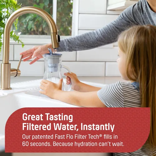 Miniatura 2 de Hydros Jarra de filtro de agua de 64 onzas con tecnología patentada Fast Flo, llenado rápido de 60 segundos y filtro reciclable sin BPA, capacidad