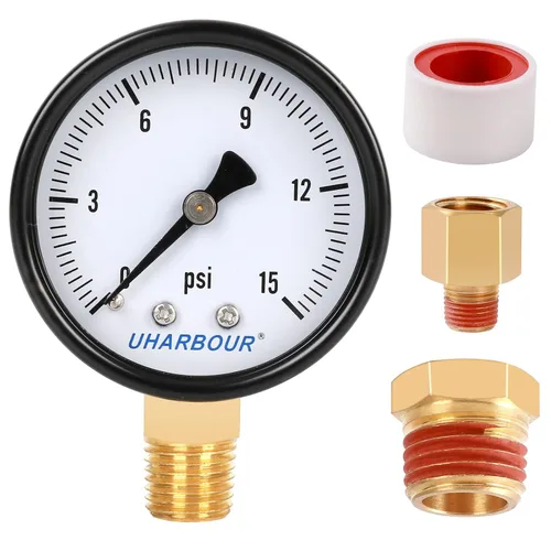 Miniatura 9 de Manómetro de presión de agua para gas y agua (15 psi) escala única con conexión trasera NPT de 1/4