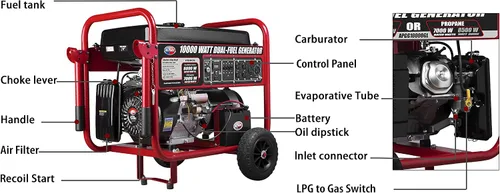 Miniatura 8 de All Power America - Generador de combustible doble de 10000 W, con arranque eléctrico, portátil, APGG10000GL 10000W, gas/propano, color rojo/negro