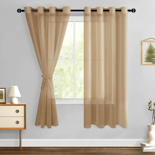 Miniatura 168 de Hiasan - Cortinas traslúcidas de gasa cortas semitransparentes con ojales y alzapaños filtrantes de luz para ventana, dormitorio, baño, 2 paneles