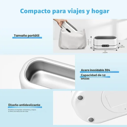 Miniatura 5 de Limpiador ultrasónico de joyas, máquina de limpieza ultrasónica de 48 KHz para joyas, anteojos, anillos, correa de reloj, dentaduras postizas, modos