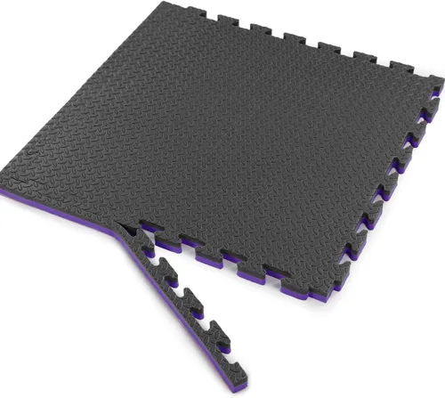 Miniatura 2 de Xspec Azulejos de espuma EVA reversible de 1 pulgada extra gruesa de 48 pies cuadrados (24 x 24 pulgadas), patrón de acero, 12 piezas, negro/morado