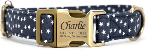 Miniatura 27 de Collar de perro personalizado con nombre y número de teléfono grabado, collar ajustable personalizado para cachorros, collar de algodón orgánico