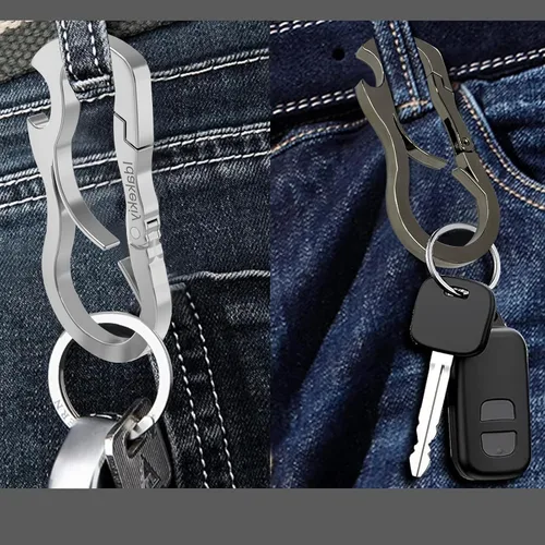 Miniatura 7 de Idakekiy Llavero con mosquetón doble, herramienta múltiple con llavero y abrebotellas para llaves