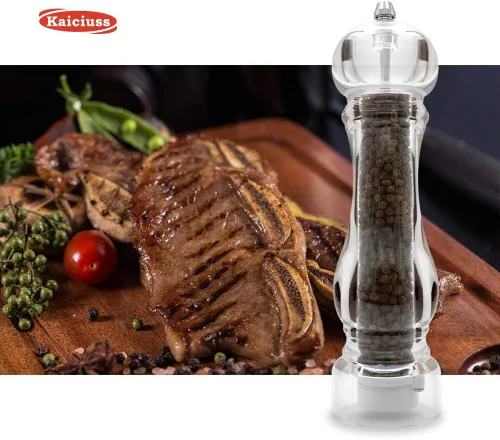 Miniatura 9 de Molinillo de sal y pimienta Arcylic, el mejor molinillo de pimienta con molino ajustable transparente Caja Blanca 1 Pack