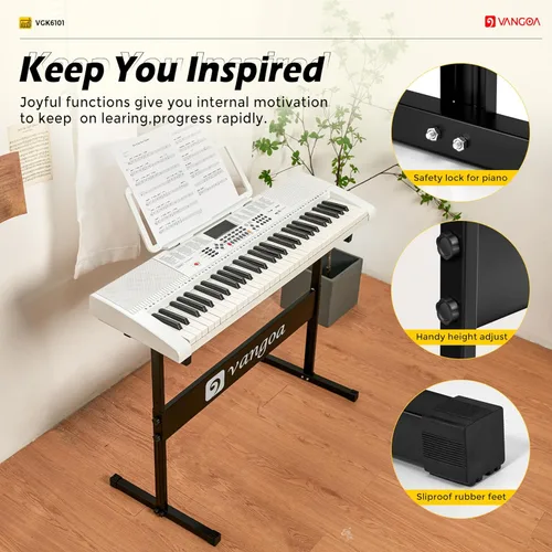 Miniatura 8 de Vangoa VGK6101 - Teclado de piano para principiantes, teclado de aprendizaje de 61 teclas con teclas iluminadas, teclado de piano eléctrico con 600
