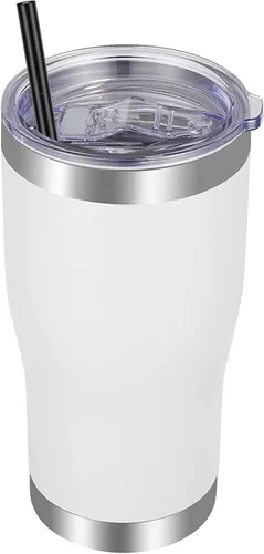 Miniatura 18 de VEGOND Vaso de acero inoxidable de 20 onzas con tapa y pajita, aislado al vacío, taza de café de viaje de doble pared (negro, paquete de 6)