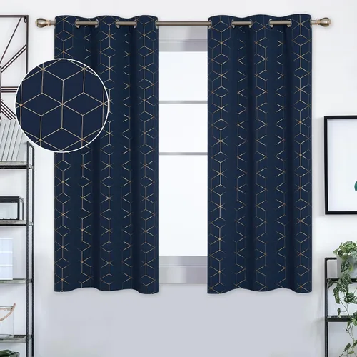 Miniatura 77 de Deconovo Cortinas opacas, aislamiento térmico y reducción de ruido, estampado de lámina de diamante – ojales en la parte superior, 2 paneles, Negro