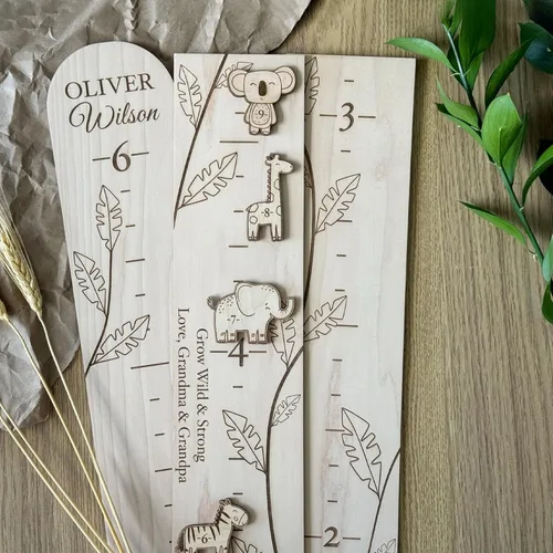 Miniatura 6 de Tabla de Crecimiento Personalizada de la Selva de Madera - Regla de Crecimiento Grabada para Niños, Tabla de Medición de Altura para Niños Bebés