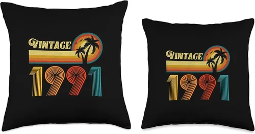 Miniatura 3 de Vintage 1991 Birthday Gift for Men Women 35 Years Retro Palm Throw Pillow