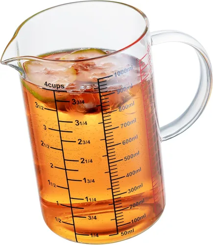 Miniatura 8 de Ackers BORO3.3 Taza medidora de vidrio - [Asa aislada Boca en forma de V] - Hecha de vidrio de borosilicato de alta calidad, taza medidora