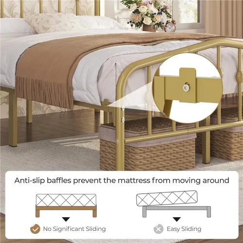 Miniatura 6 de Yaheetech Marco de Cama de Metal Tamaño Completo Plataforma de Cama de Metal con Cabecero/Pie de Cama de Estilo Victoriano/Fácil Montaje/No Necesita