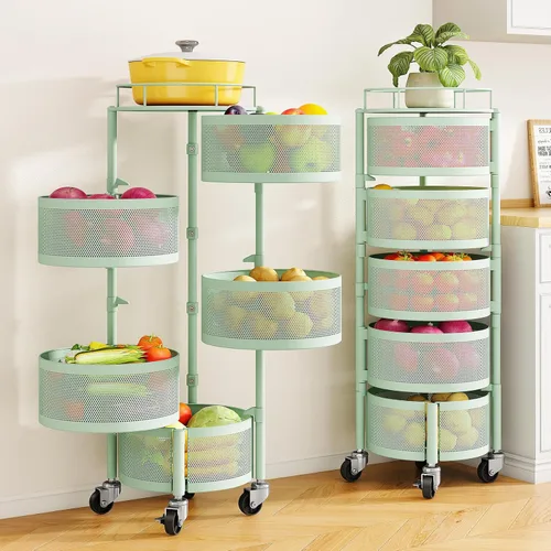 Miniatura 11 de SNTD Cesta de frutas y verduras para cocina con tapa superior de metal, carrito de almacenamiento giratorio de 5 niveles para papa, cebolla, pan