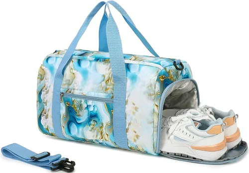 Miniatura 9 de BLUBOON Bolsa de lona deportiva para mujeres y niñas, bolsa de lona para el fin de semana, Guijarro azul blanco