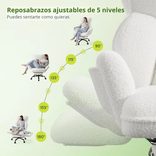 Miniatura 9 de DurayLoly Silla de oficina grande y alta con brazos y respaldo ajustables, silla de oficina ergonómica con reposapiés y tela cómoda para oficina