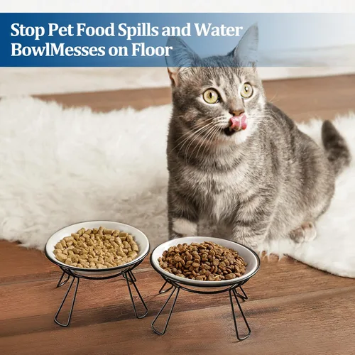 Miniatura 7 de Cuencos para gatos, cuenco elevado, plato de cerámica elevado con soporte de metal, estación de alimentación de agua o comida para mascotas