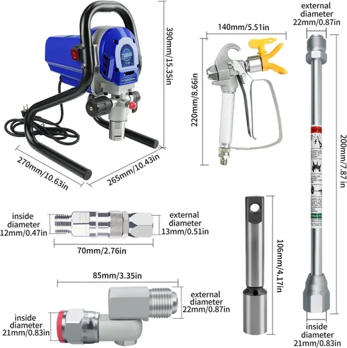 Miniatura 2 de Pulverizador de Pintura Sin Aire 3000PSI 750W Máquina de Pulverización Sin Aire de Alta Eficiencia, Pistola de Pintura con Soporte para Bricolaje