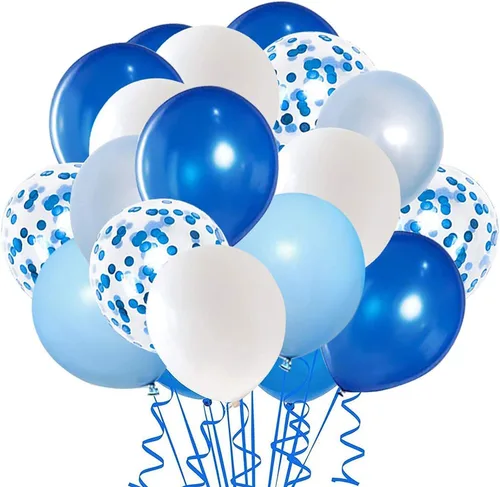 Globos de látex de confeti azul real, 50 globos de 12.0 in, azul claro y blanco para fiesta de cumpleaños, boda decoración Azul y blanco
