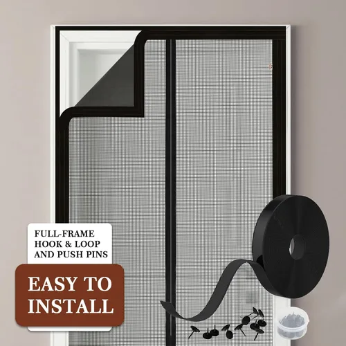 Miniatura 6 de Yotache - Puerta mosquitera magnética ajustable para puertas de 29"-33" de ancho y 79"-81" de alto, cortina de malla de fibra de vidrio reforzada